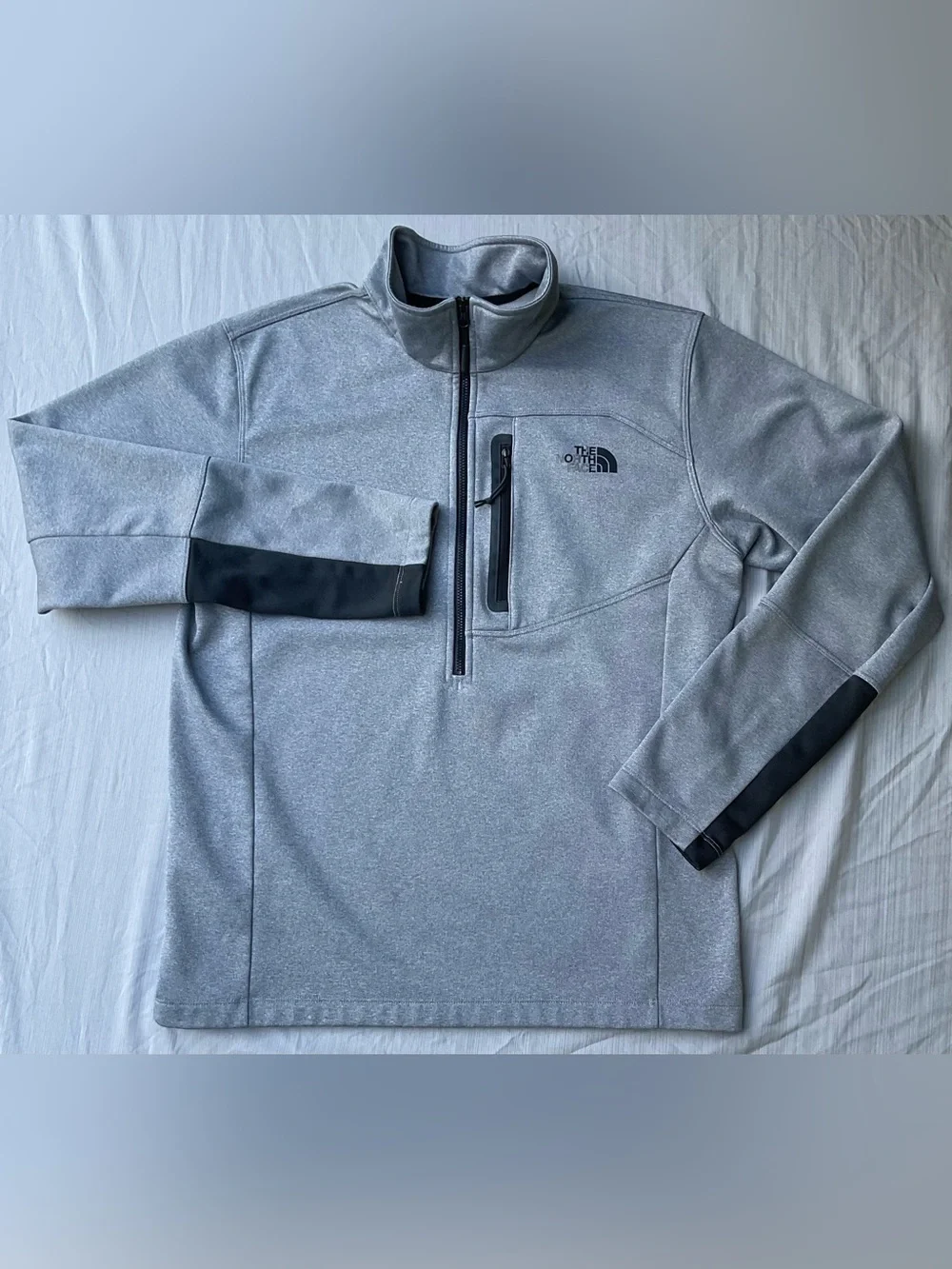 The North Face Light Gray Quarter-Zip Pullover with Black Trim